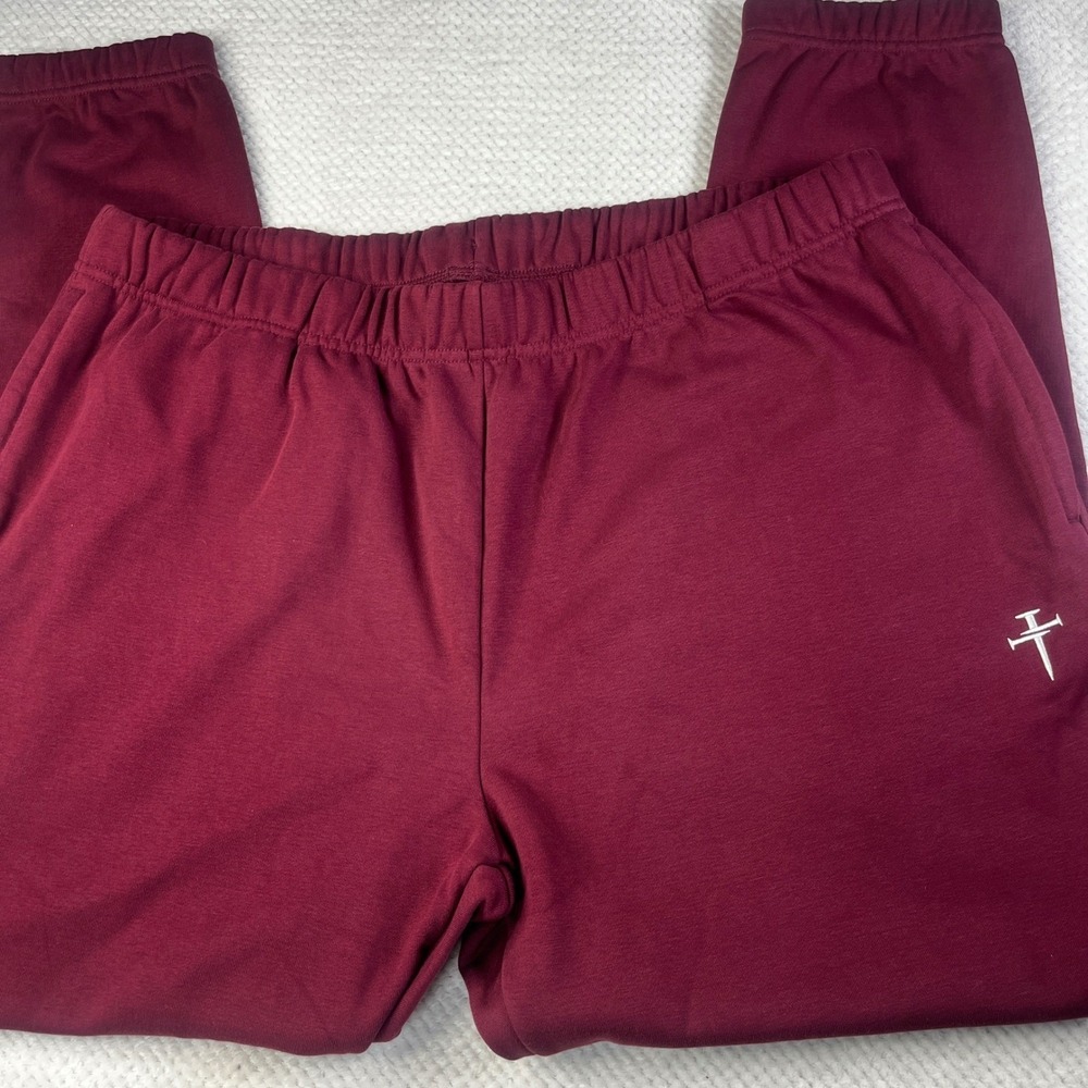 Three Nails Mens Burgundy‎ Fleece Jogger Sweatpants XXL Maroon Logo Activewear